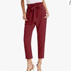 Cropped Paper Bag Waist Pants with Pockets
